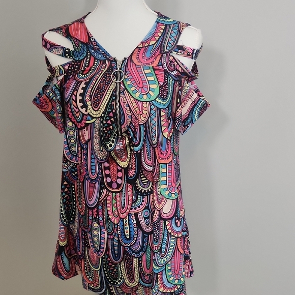Multicolor Paisley Flutter Sleeve Off the Shoulder Top Size Small - Picture 2 of 9